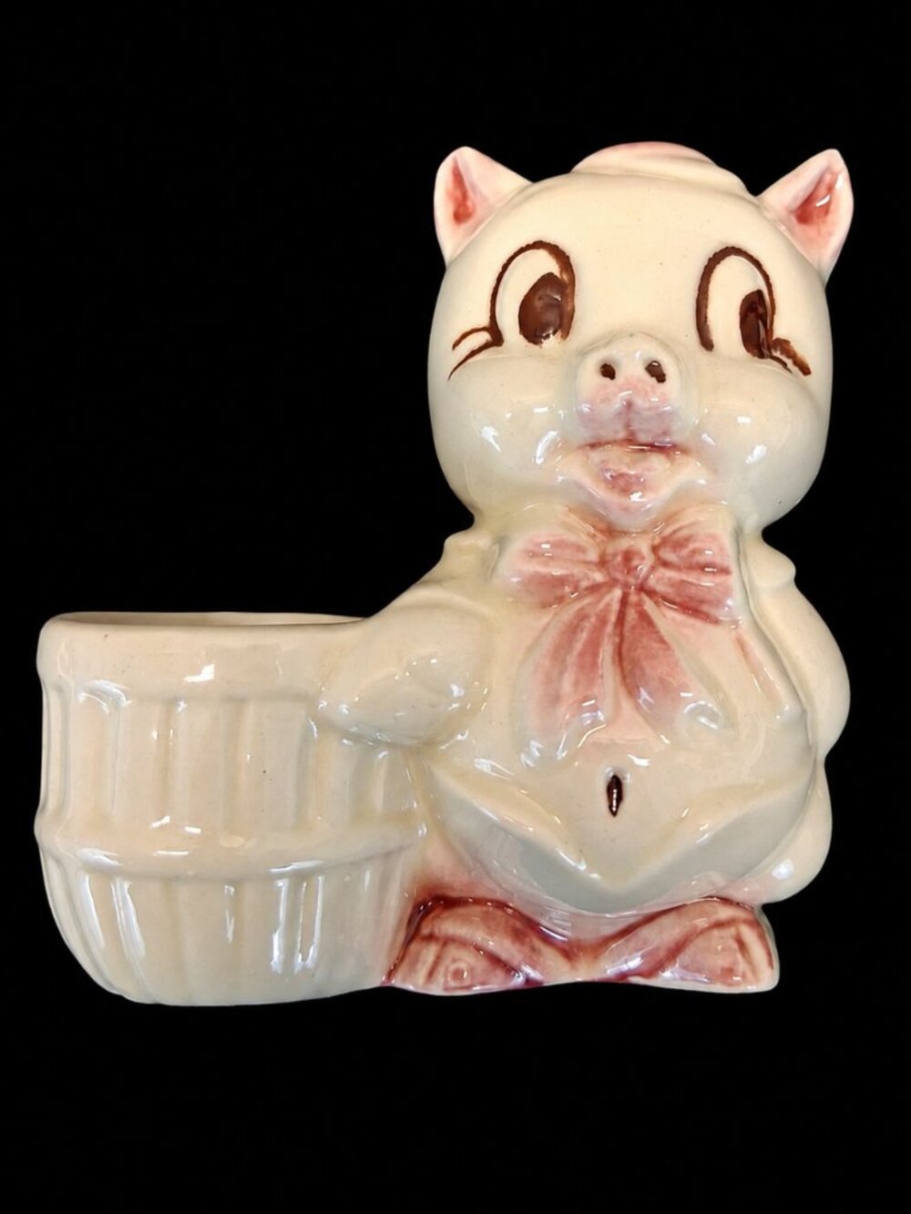 VTG Shawnee Pottery USA Anthropomorphic Pig Planter Pink Bow Ceramic 1950s MCM
